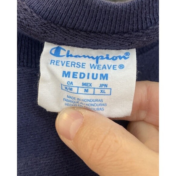 2/$30 Vintage Champion Reverse Weave Sweatshirt Women Medium Blue Logo Pullover - Picture 7 of 16